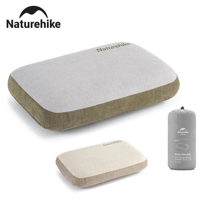 Memory Foam Camping Pillow Square Portable Travel Naturehike 1 Square memory foam camping pillow in summer sand on a camp bed inside a tent