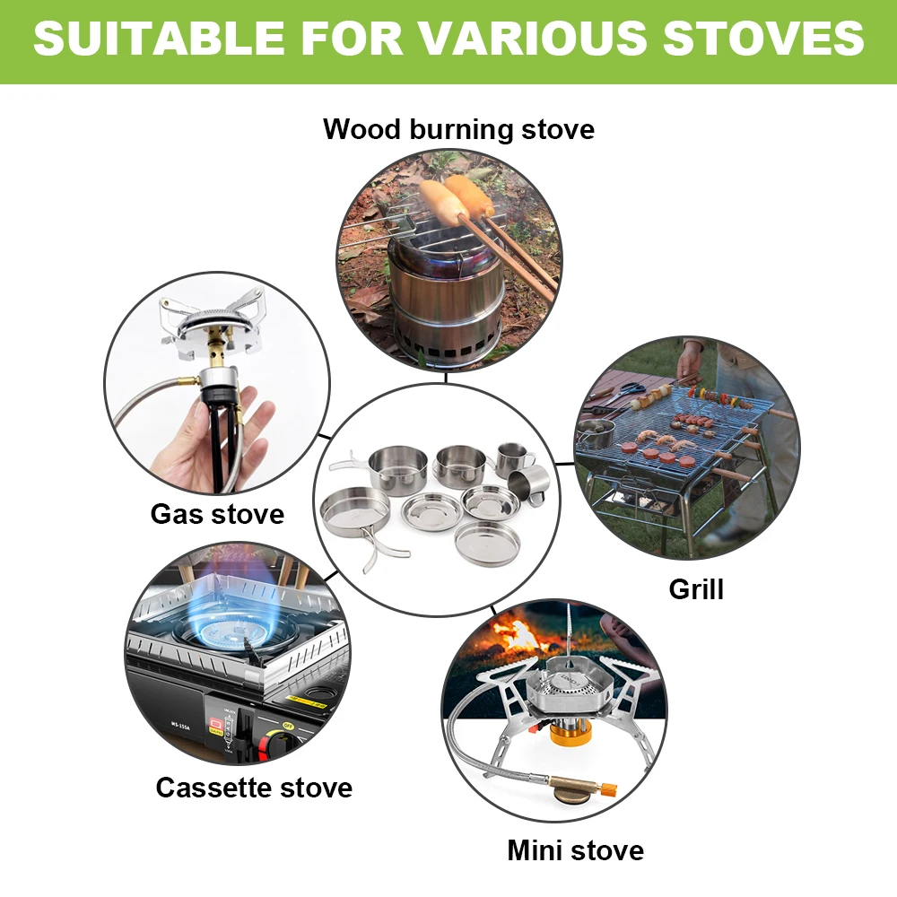 Stainless Steel Mess Kit 8 Piece Pots, Pan, Plates and Cups 6 Stainless Steel Mess Kit 8 Piece Pots, Pan, Plates and Cups - view 6