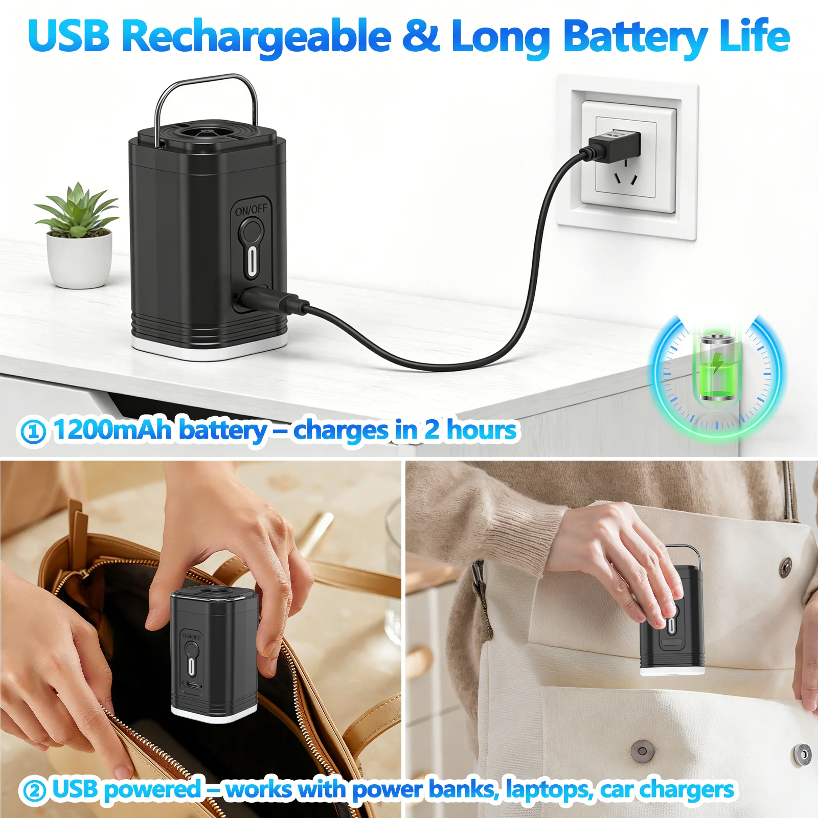 Rechargeable Electric Air Pump with LED Light, 5 Nozzles, Type-C 5 Rechargeable Electric Air Pump with LED Light, 5 Nozzles, Type-C - view 5