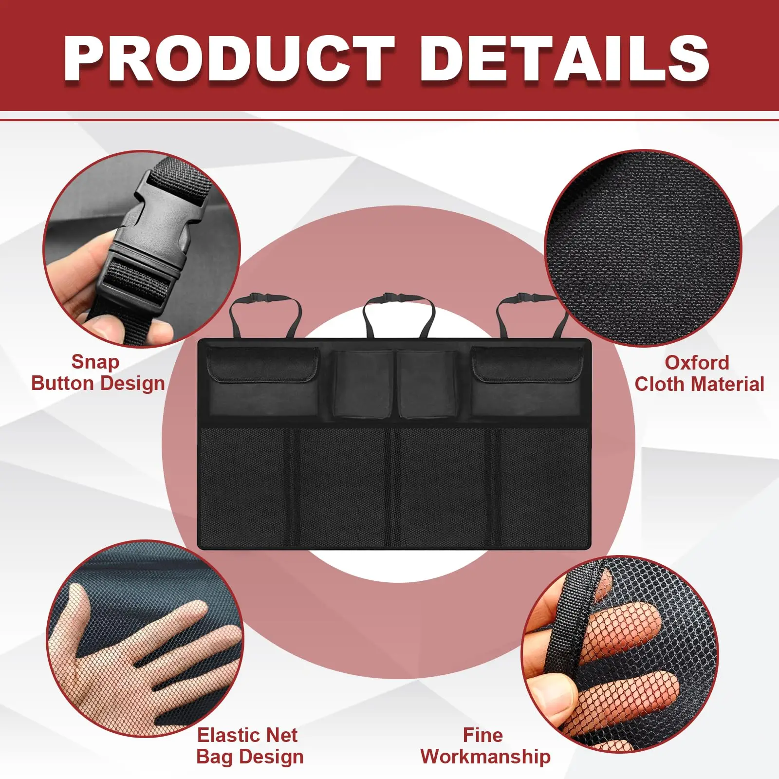 Mesh Pocket Backseat Organizer, Oxford Hanging Trunk Bag 3 Mesh Pocket Backseat Organizer, Oxford Hanging Trunk Bag - view 3