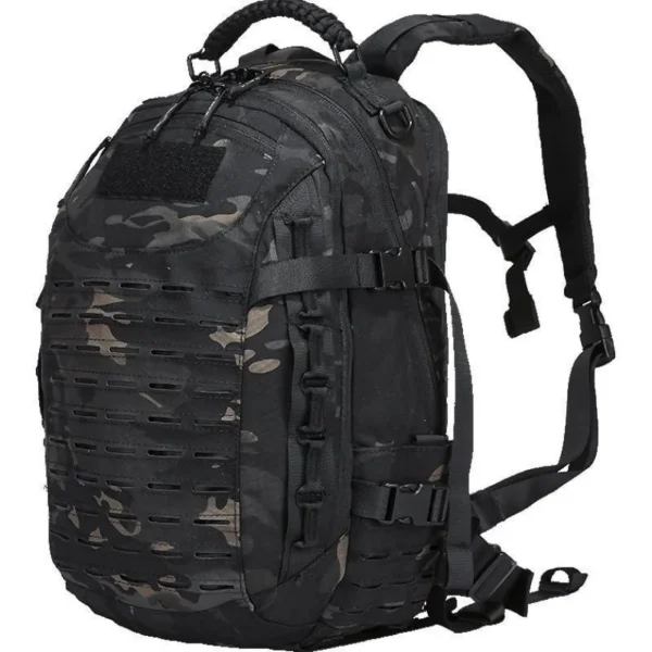 Dual shoulder tactical backpack in CP camo nylon with rounded Dragon Egg style shape