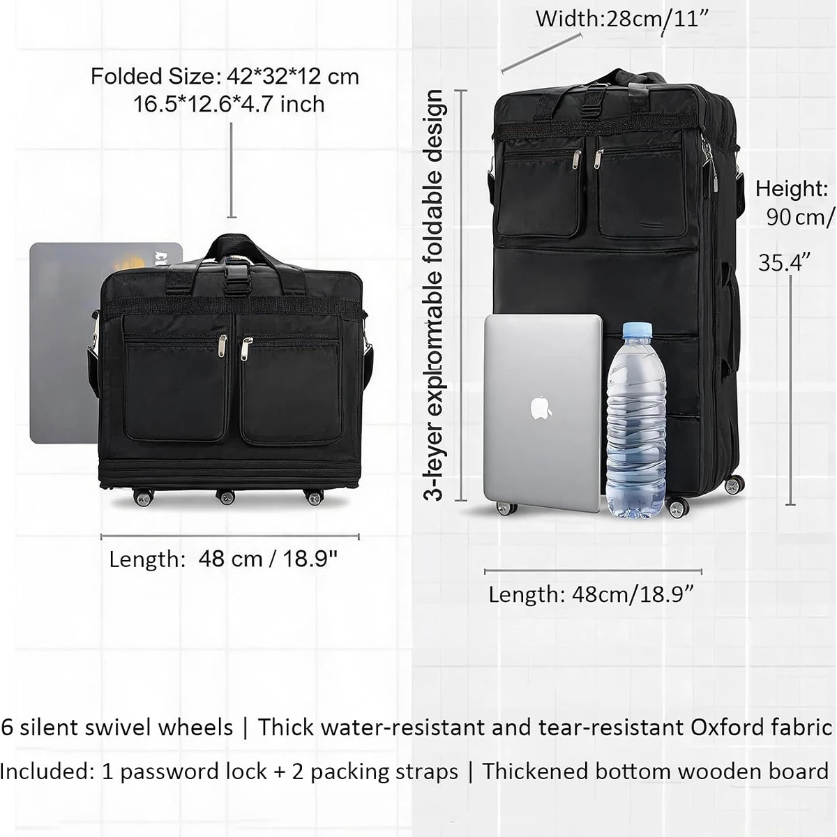 Expandable Rolling Duffel Bag with Wheels and Sturdy Handle 3 Expandable Rolling Duffel Bag with Wheels and Sturdy Handle - view 3