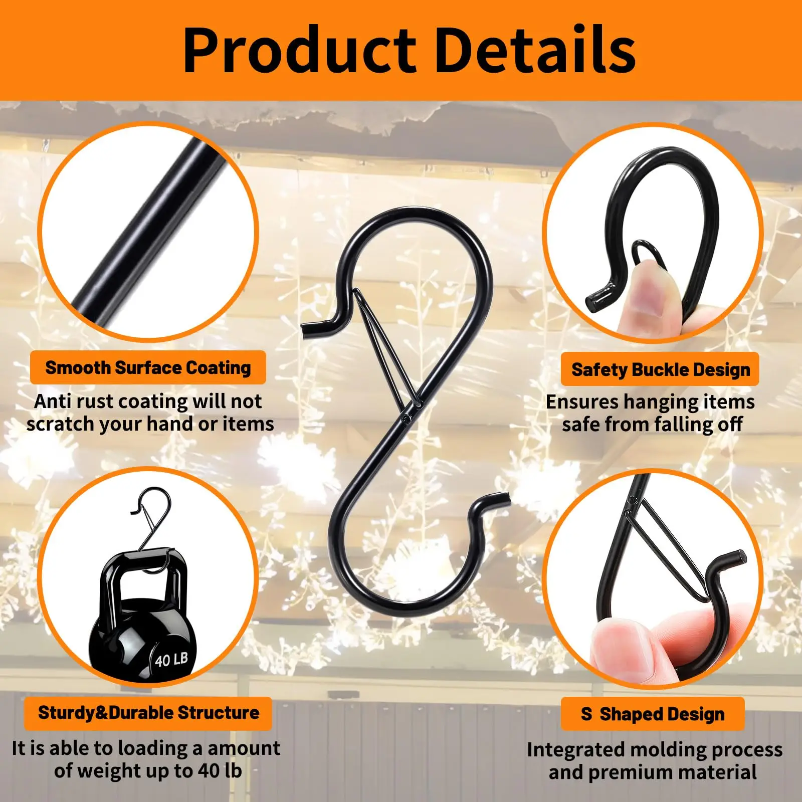 Heavy Duty S Hooks with Safety Buckle Iron Hanging Hooks 20 Pack 5 Heavy Duty S Hooks with Safety Buckle Iron Hanging Hooks 20 Pack - view 5