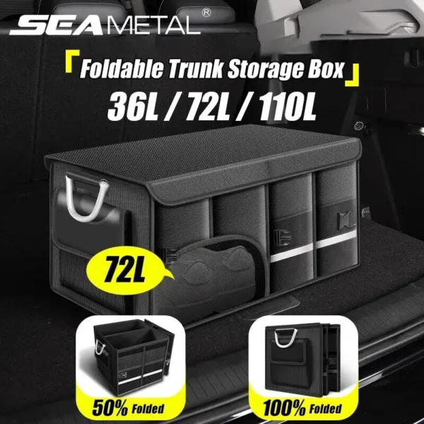 110L trunk storage box in Oxford cloth with partitions and lid in an SUV trunk