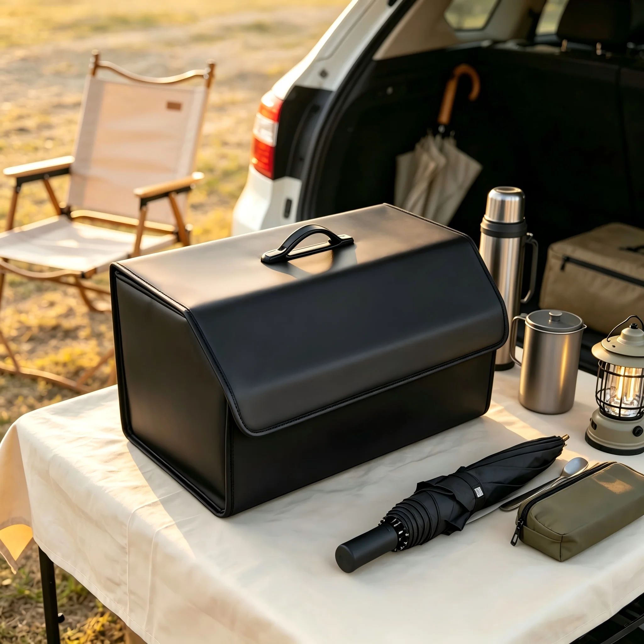 Leather Car Trunk Organizer, Collapsible PU Storage Box with Lid 4 Leather Car Trunk Organizer, Collapsible PU Storage Box with Lid - view 4
