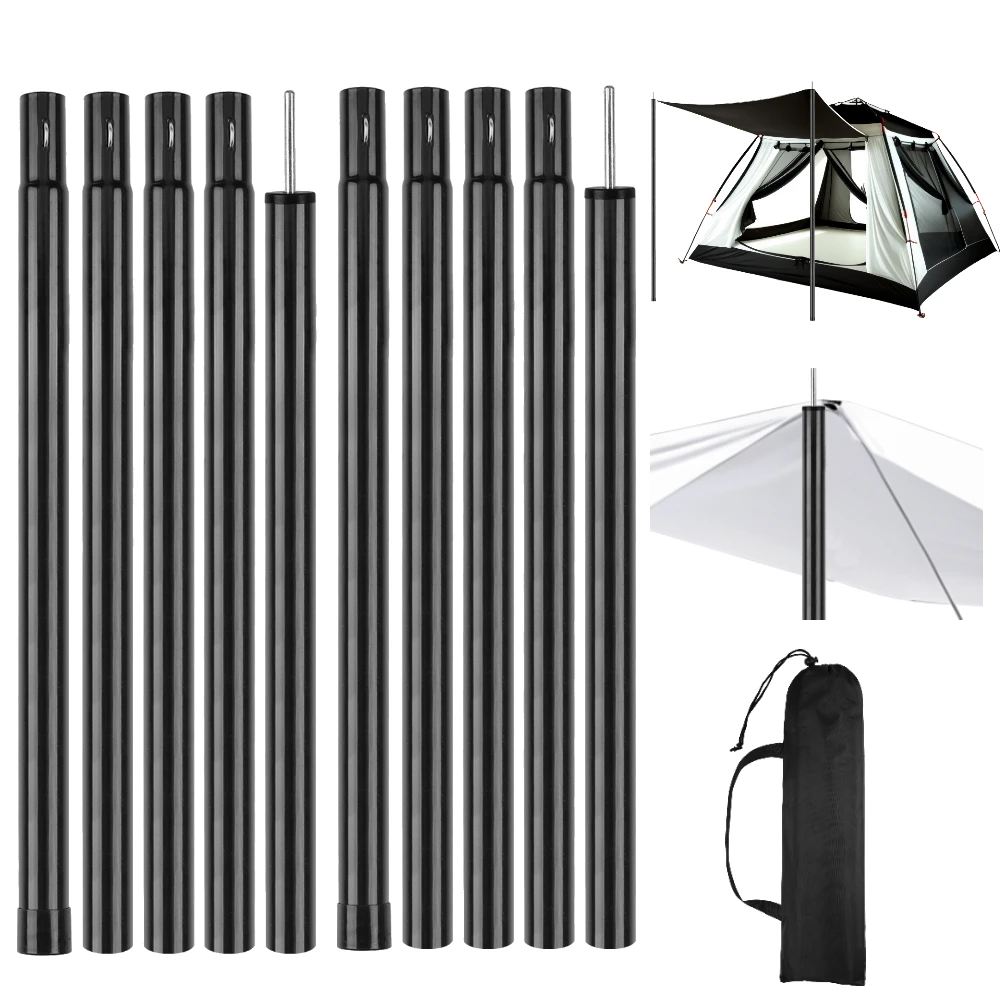 Telescopic Tent Poles Set of 2 Adjustable Aluminum Tarp Poles 1 Telescopic tent poles holding up a tarp awning over a campsite picnic table