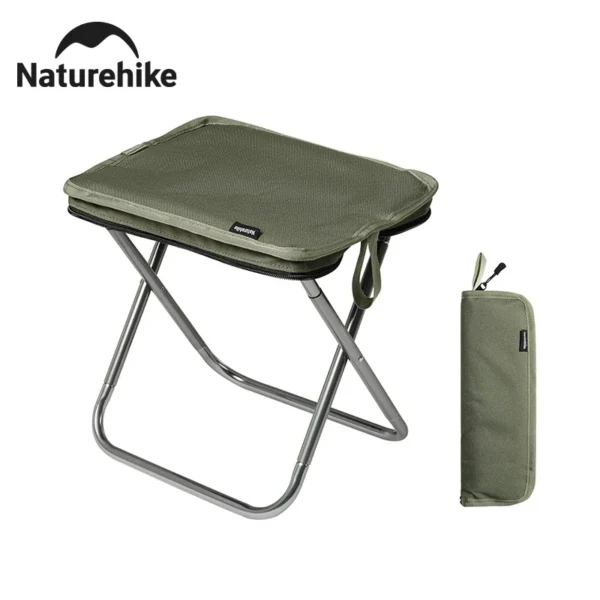 Naturehike padded folding camp stool in black with aluminum frame and Oxford fabric seat