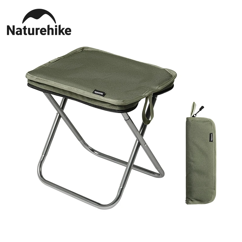 Padded Folding Camp Stool with Aluminum Frame by Naturehike 1 Naturehike padded folding camp stool in black with aluminum frame and Oxford fabric seat