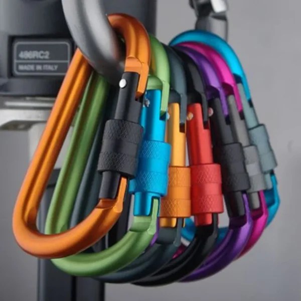 Colored carabiner clip set of five D shape clips in mixed colors with key rings