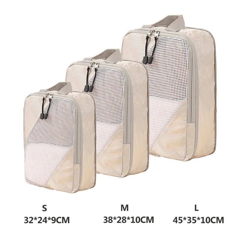 Nylon Compression Travel Cubes, 3 Piece Set with Mesh Bags 3 Nylon Compression Travel Cubes, 3 Piece Set with Mesh Bags - view 3