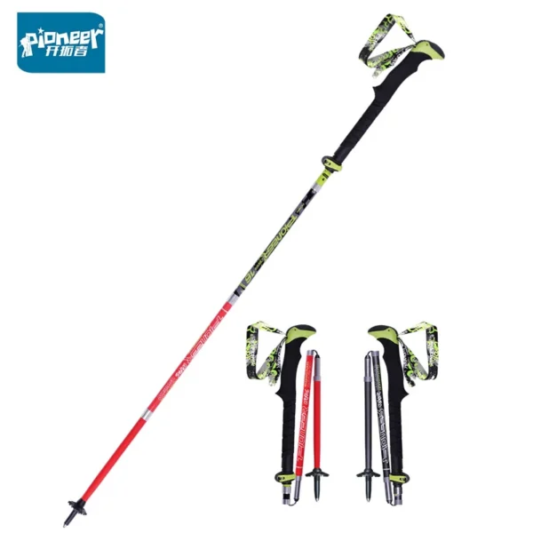 Carbon T handle pole in black with EVA grip, mud basket and folded sections