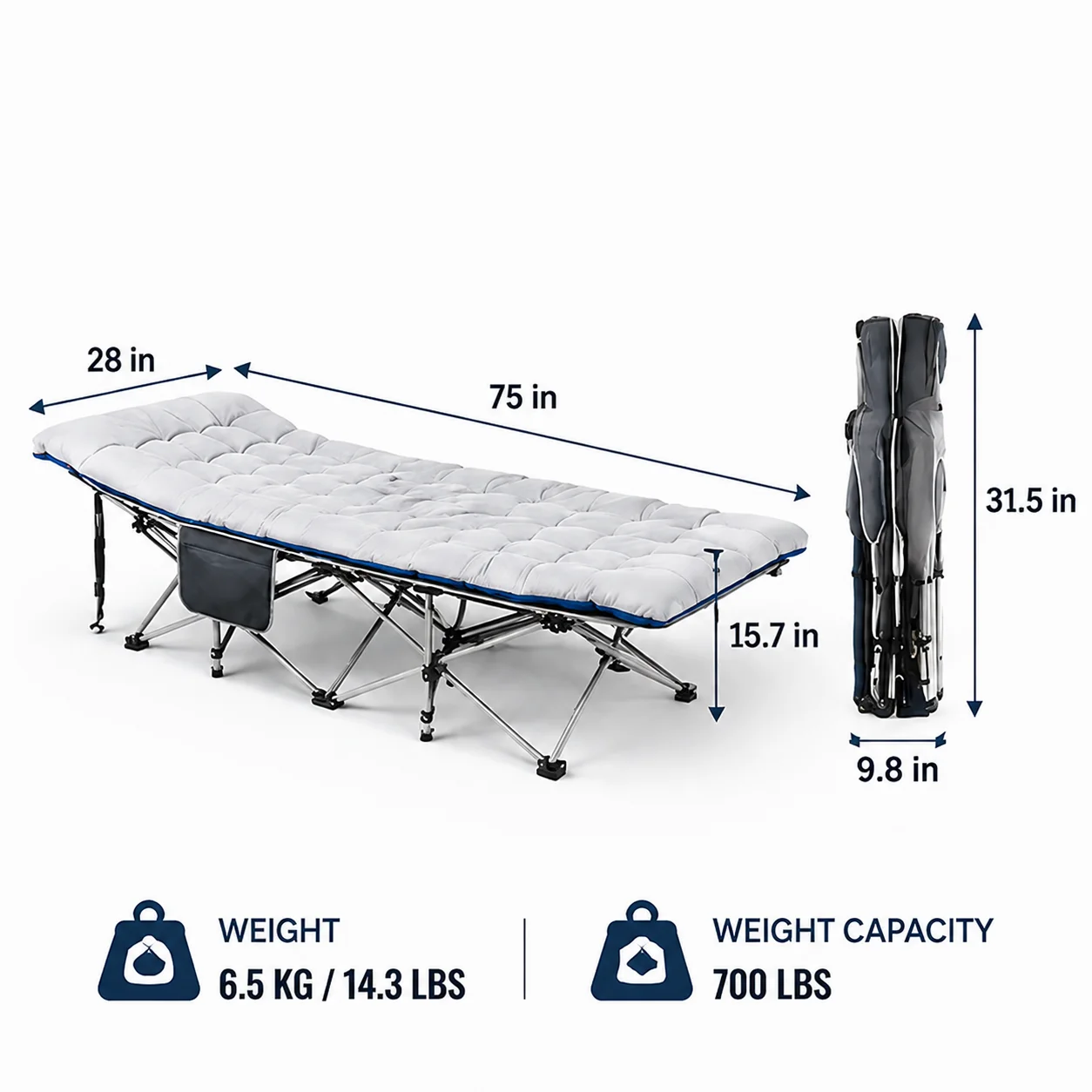 Padded Folding Camping Cot Thick Mattress and 700 lb Steel Frame 8 Padded Folding Camping Cot Thick Mattress and 700 lb Steel Frame - view 8