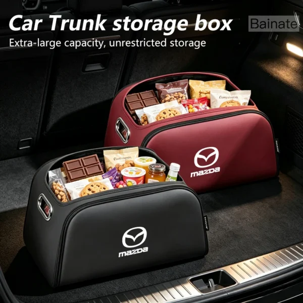 Car trunk storage bag in black placed in the cargo area of a Mazda SUV