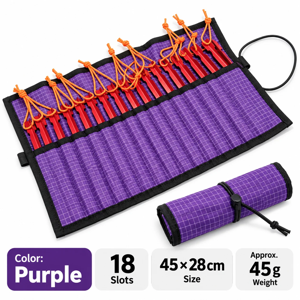 Tent Stake Organizer Roll 18 Slots Ultralight UHMWPE Blend 45g 8 Tent Stake Organizer Roll 18 Slots Ultralight UHMWPE Blend 45g - view 8