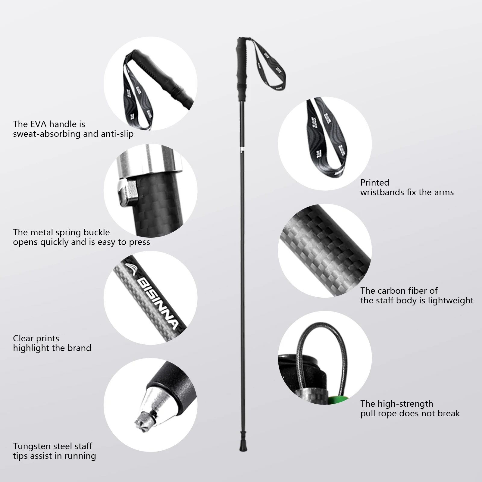 Folding Carbon Trekking Poles 2 Pack 3K Ultralight Bisinna 2 Folding Carbon Trekking Poles 2 Pack 3K Ultralight Bisinna - view 2