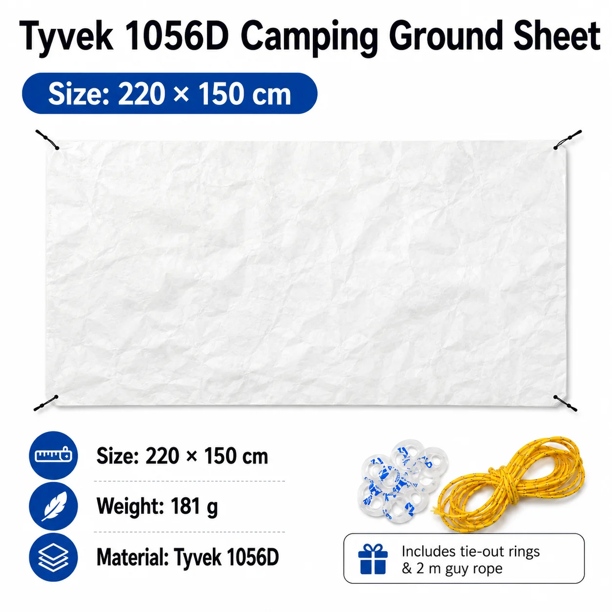 Tyvek Tent Footprint Ultralight 1056D Ground Sheet with Tie-Outs 7 Tyvek Tent Footprint Ultralight 1056D Ground Sheet with Tie-Outs - view 7