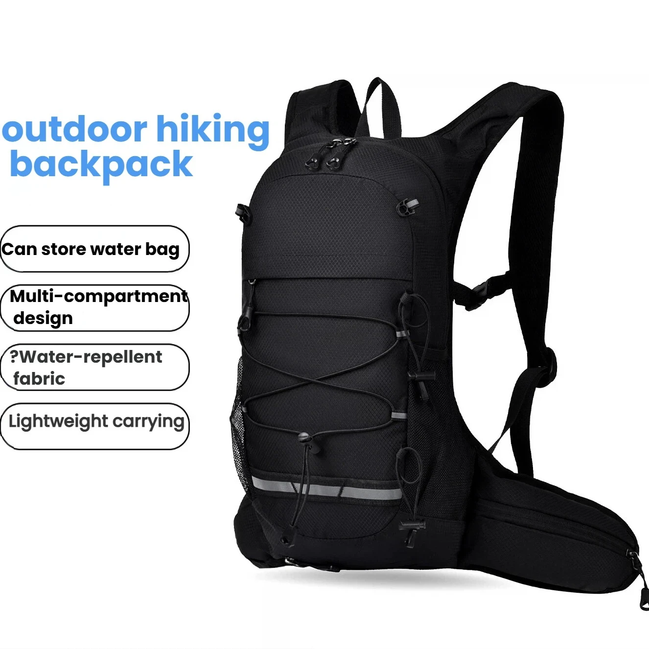 Waterproof Cycling Backpack in Lightweight Nylon, Small Size 1 Waterproof cycling backpack in compact nylon with adjustable shoulder straps on white