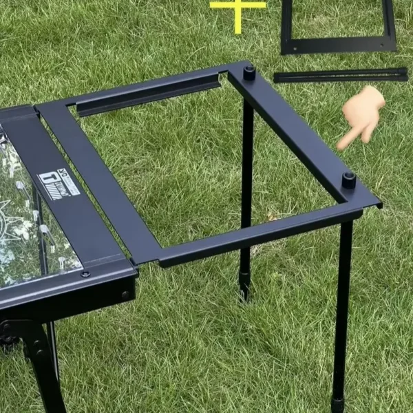 IGT table side frame in aluminum alloy attached to a Tryhomy IGT camping table
