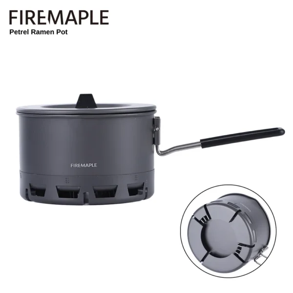 Fire-Maple Petrel ultralight ramen pot with folding handle cooking noodles on a camp stove