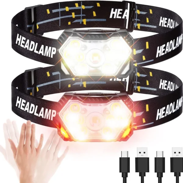 9 led motion sensor headlamp with nine LED bulbs, side lights and adjustable head strap