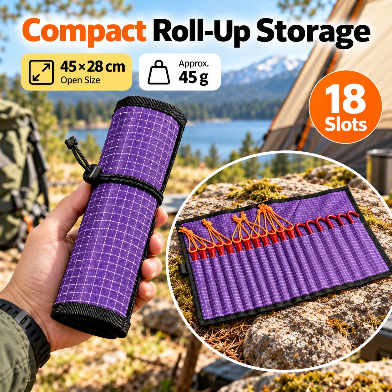 Tent Stake Organizer Roll 18 Slots Ultralight UHMWPE Blend 45g 2 Tent Stake Organizer Roll 18 Slots Ultralight UHMWPE Blend 45g - view 2
