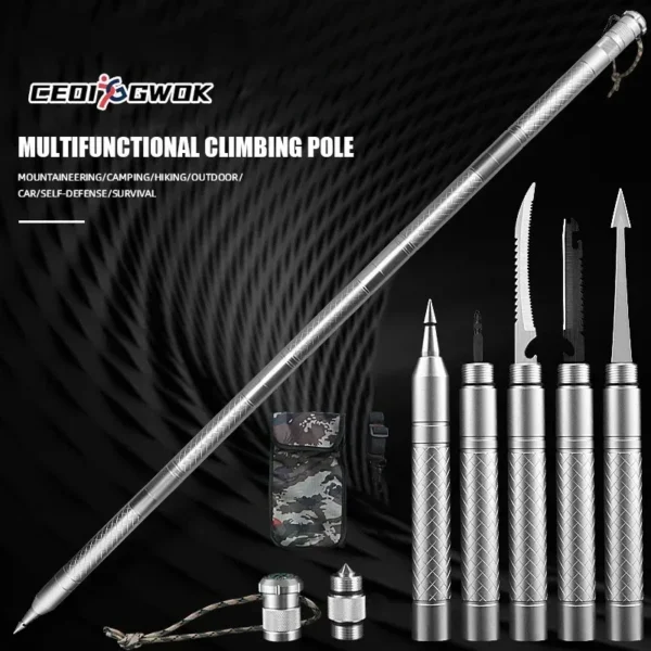 Adjustable height walking cane in silver aluminum with EVA grip and tungsten steel tip