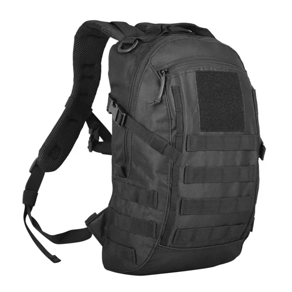 Small molle backpack in tan nylon with molle webbing, a 20L tactical daypack