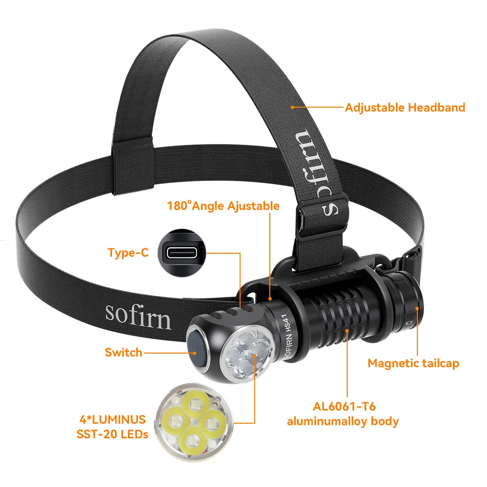 4000 Lumen Headlamp USB C Rechargeable 21700 IP68 Sofirn HS41 6 4000 Lumen Headlamp USB C Rechargeable 21700 IP68 Sofirn HS41 - view 6