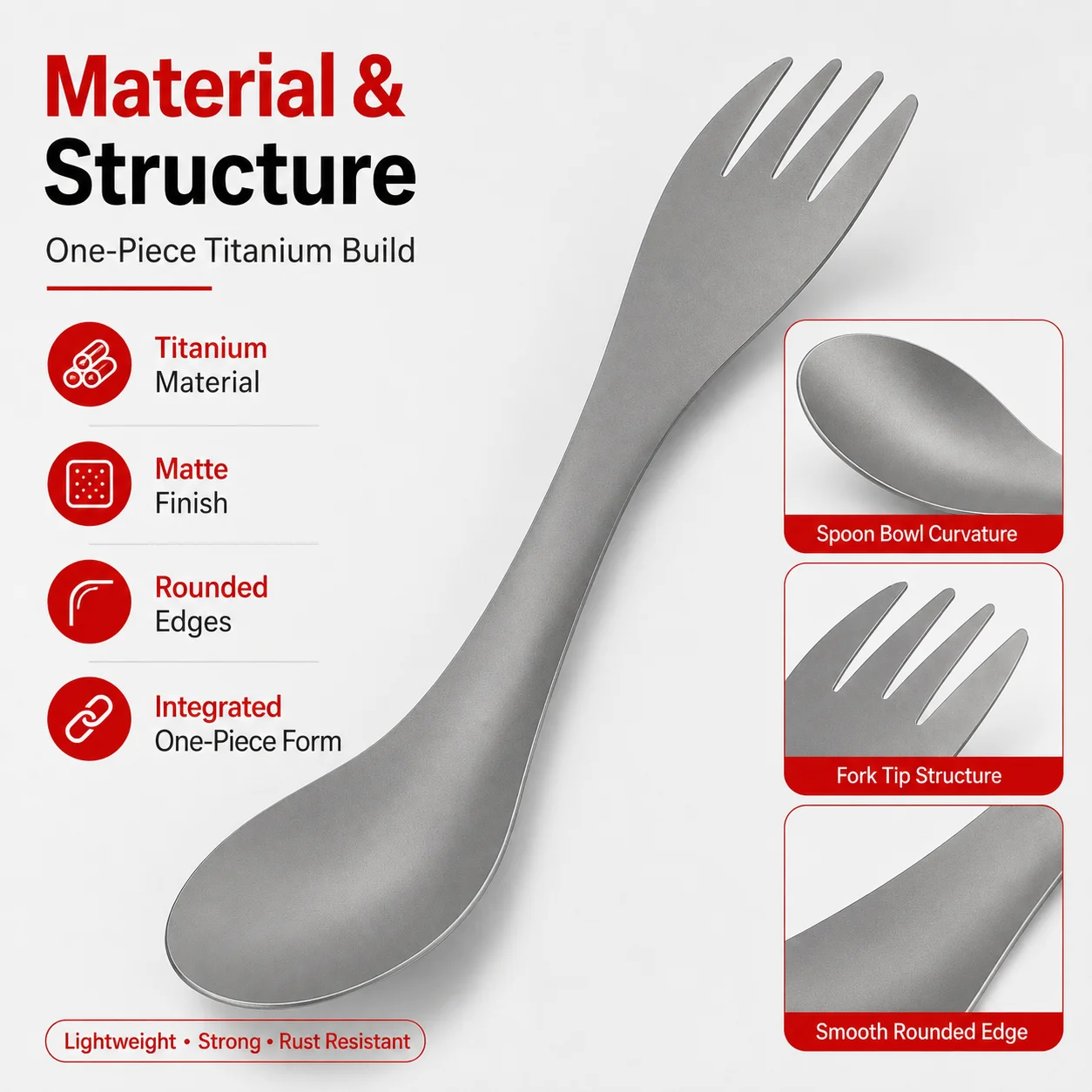 Titanium Camping Spork, 2 in 1 Spoon and Fork, PINMOAP 3 Titanium Camping Spork, 2 in 1 Spoon and Fork, PINMOAP - view 3