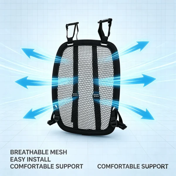 Backpack ventilation back panel with ergonomic airflow frame made of polyester