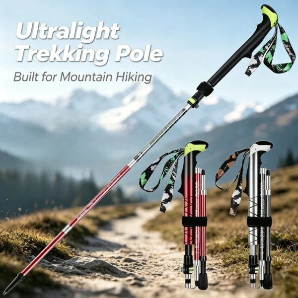 Ultralight carbon hiking poles in black carbon fiber with EVA grips and external locks