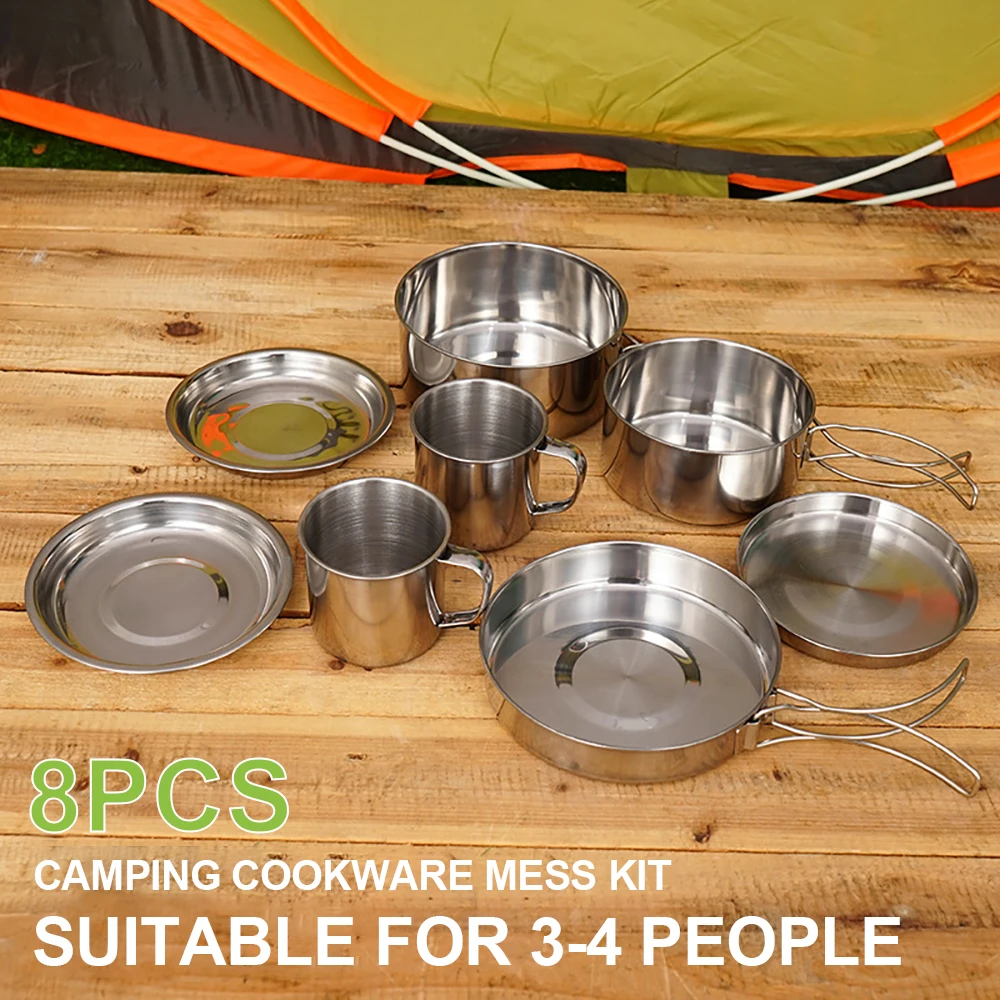 Stainless Steel Mess Kit 8 Piece Pots, Pan, Plates and Cups 4 Stainless Steel Mess Kit 8 Piece Pots, Pan, Plates and Cups - view 4