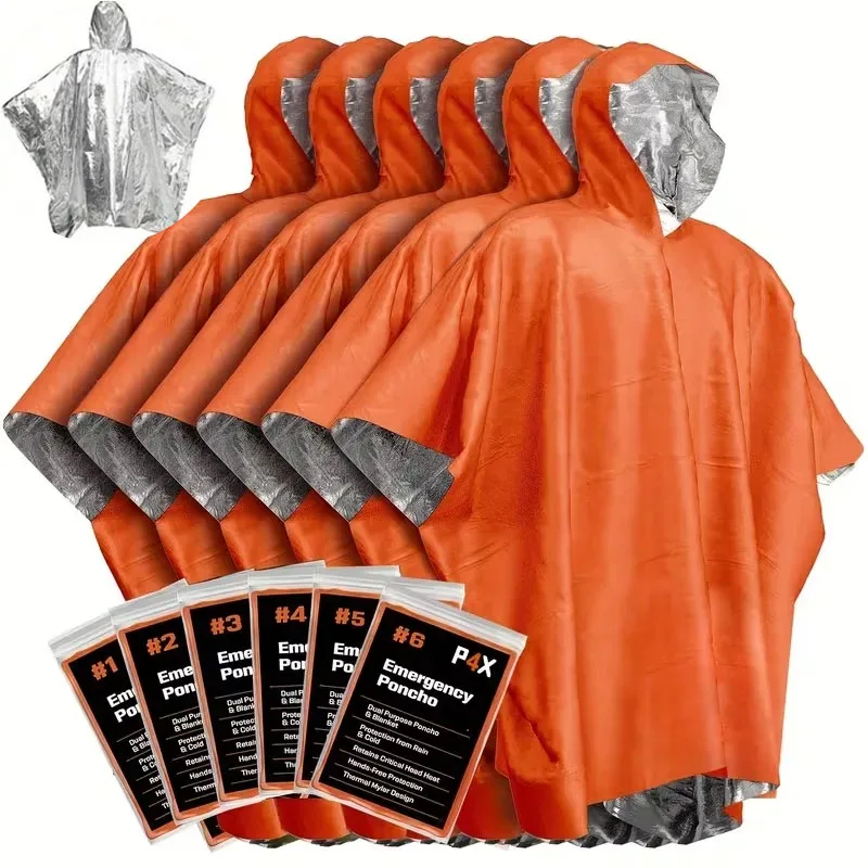 Emergency Insulation Poncho with Whistle and Drawstring Bag 1 Emergency insulation poncho in aluminium with plastic whistle and drawstring storage bag