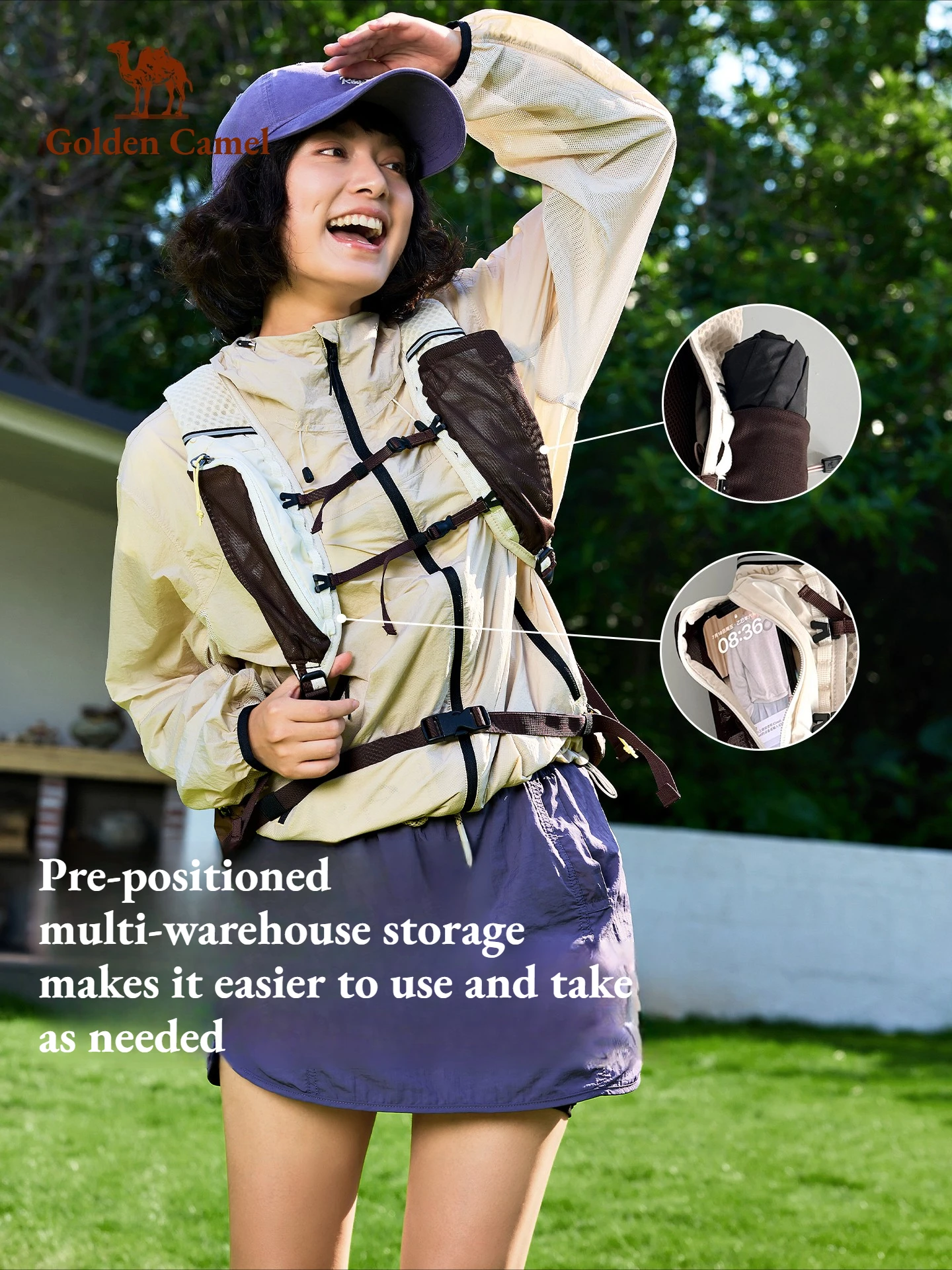 Foldable Canvas Backpack 20L Ultralight - Golden Camel 2 Foldable Canvas Backpack 20L Ultralight - Golden Camel - view 2
