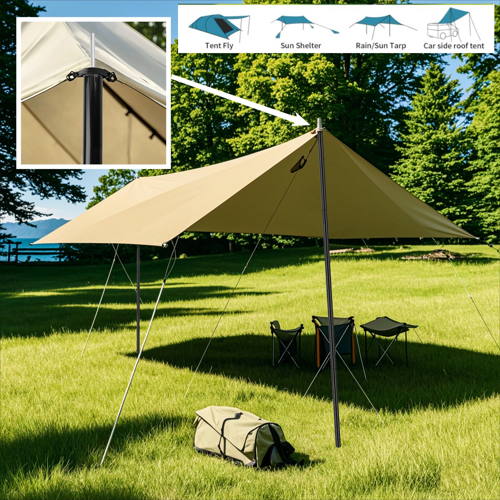 Telescopic Tent Poles Set of 2 Adjustable Aluminum Tarp Poles 3 Telescopic Tent Poles Set of 2 Adjustable Aluminum Tarp Poles - view 3