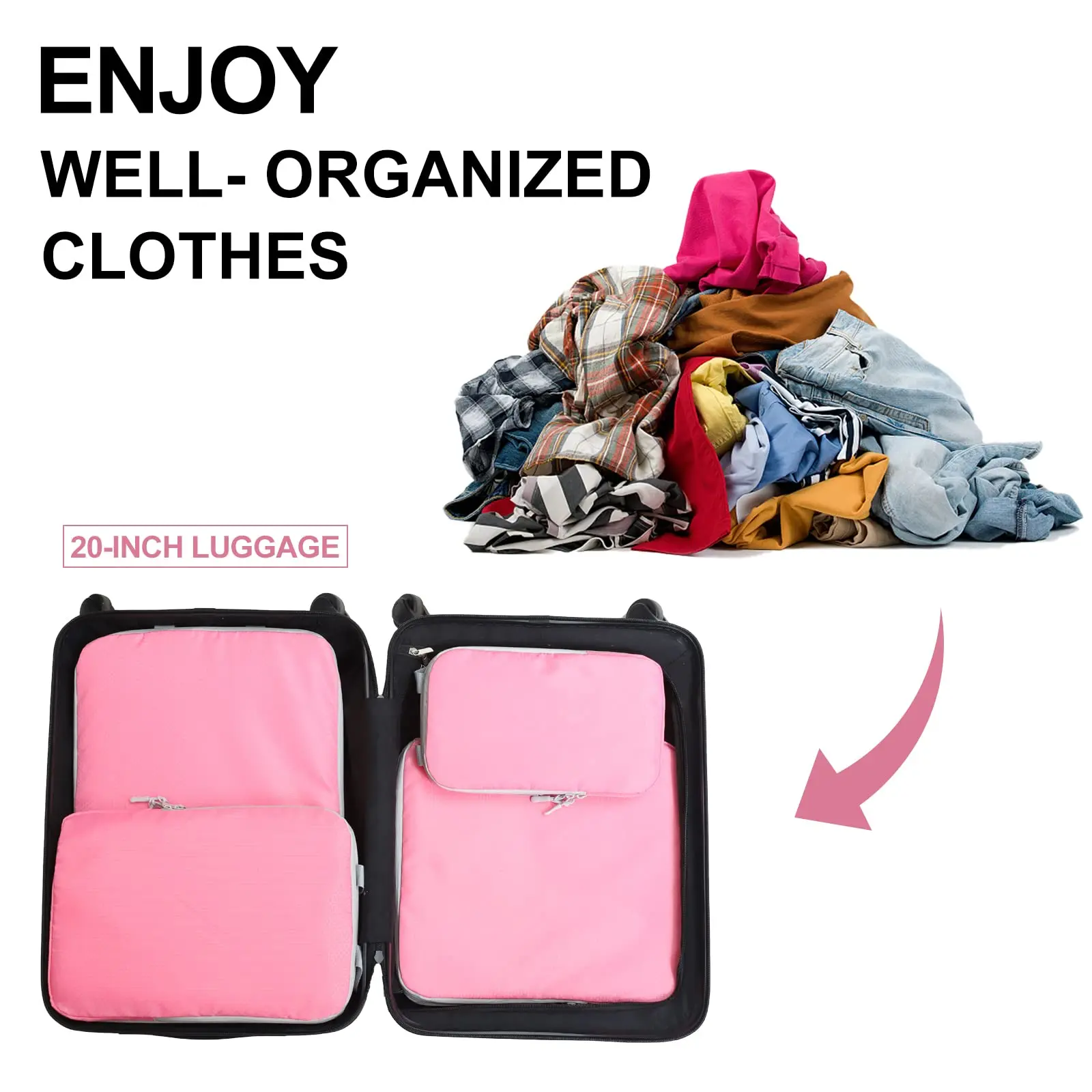 Carry On Packing Cubes in Oxford, Single or 3 Piece Set 5 Carry On Packing Cubes in Oxford, Single or 3 Piece Set - view 5