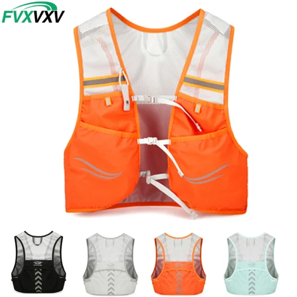 Ultralight running hydration vest in black mesh with front flask pockets and chest straps