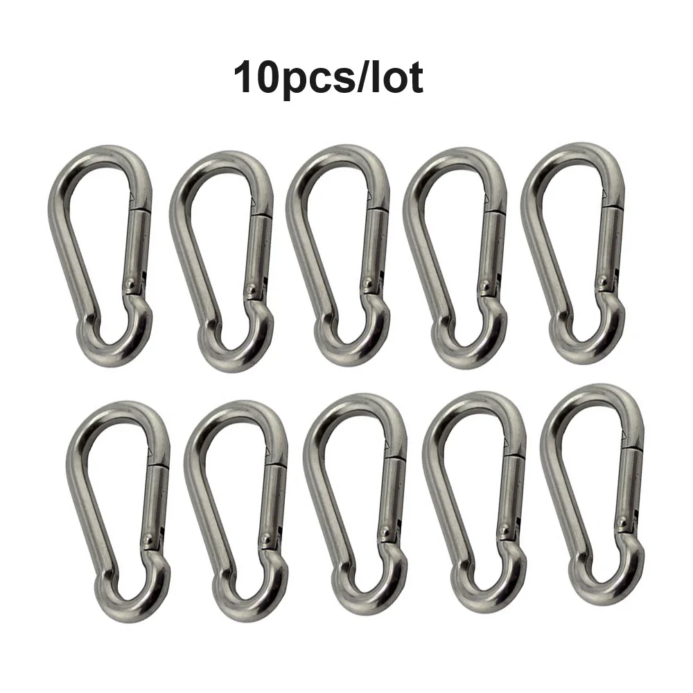 Stainless Steel Snap Hooks 10 Pack Marine 304 in 50 to 80mm Sizes 1 Stainless steel snap hooks in a pack of ten silver 304 marine clips with spring gates