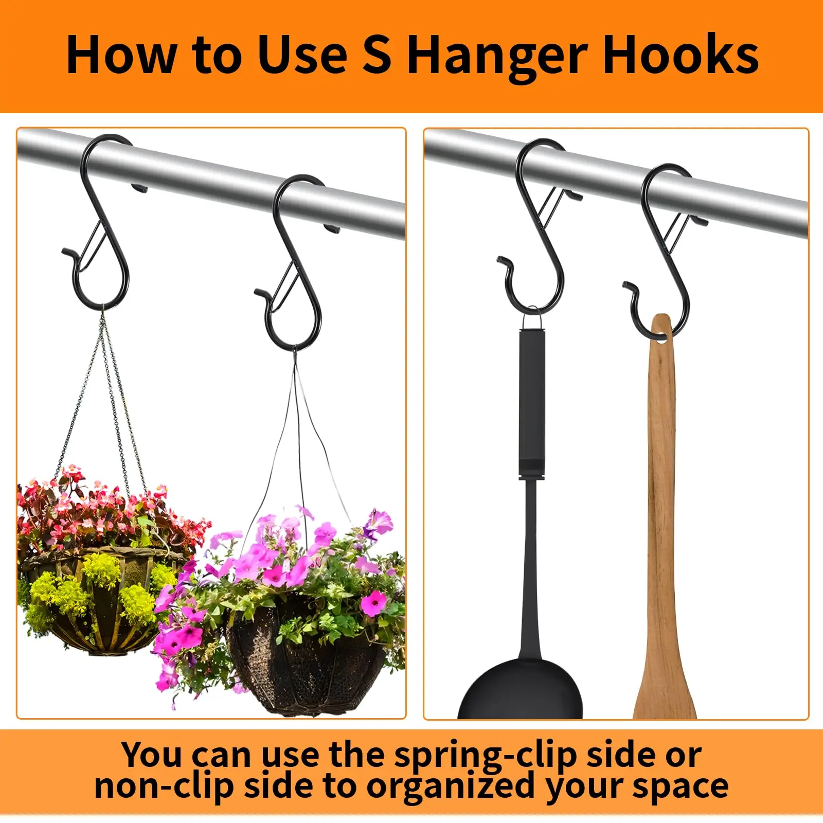 Heavy Duty S Hooks with Safety Buckle Iron Hanging Hooks 20 Pack 6 Heavy Duty S Hooks with Safety Buckle Iron Hanging Hooks 20 Pack - view 6