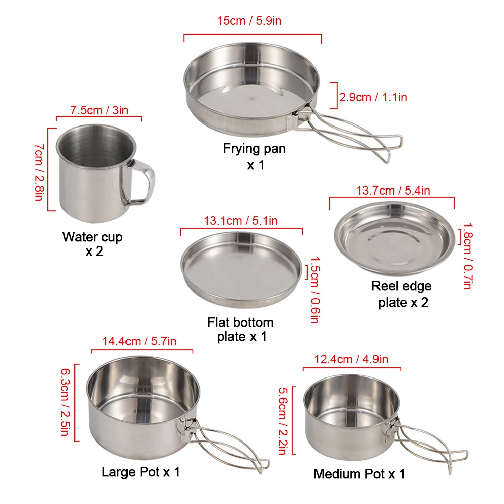 Stainless Steel Mess Kit 8 Piece Pots, Pan, Plates and Cups 5 Stainless Steel Mess Kit 8 Piece Pots, Pan, Plates and Cups - view 5