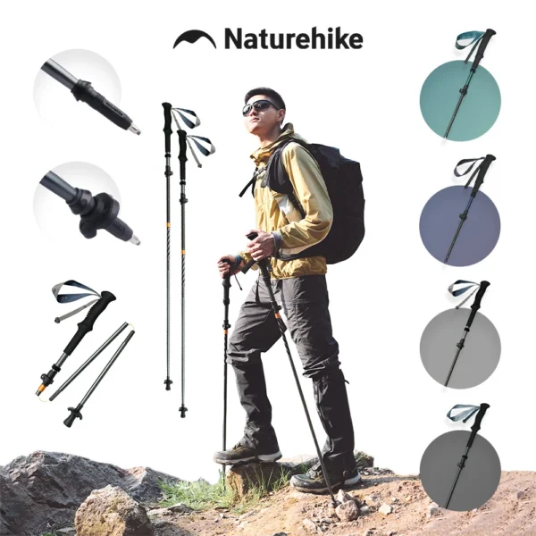 Carbon aluminum trekking poles in grey with EVA grips and folding sections