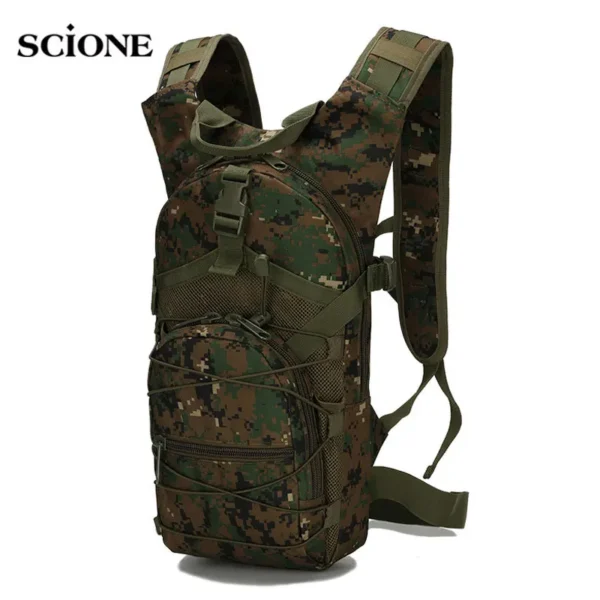 15L molle tactical backpack in jungle camouflage with MOLLE webbing and adjustable shoulder straps