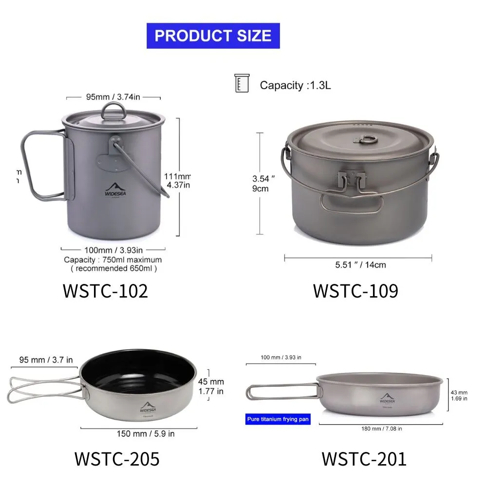 Titanium Camping Cookware, Pots 750ml to 2900ml and Frying Pans 2 Titanium Camping Cookware, Pots 750ml to 2900ml and Frying Pans - view 2