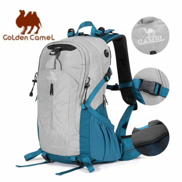Rain cover hiking backpack in mocha green with drinking nozzle and padded straps