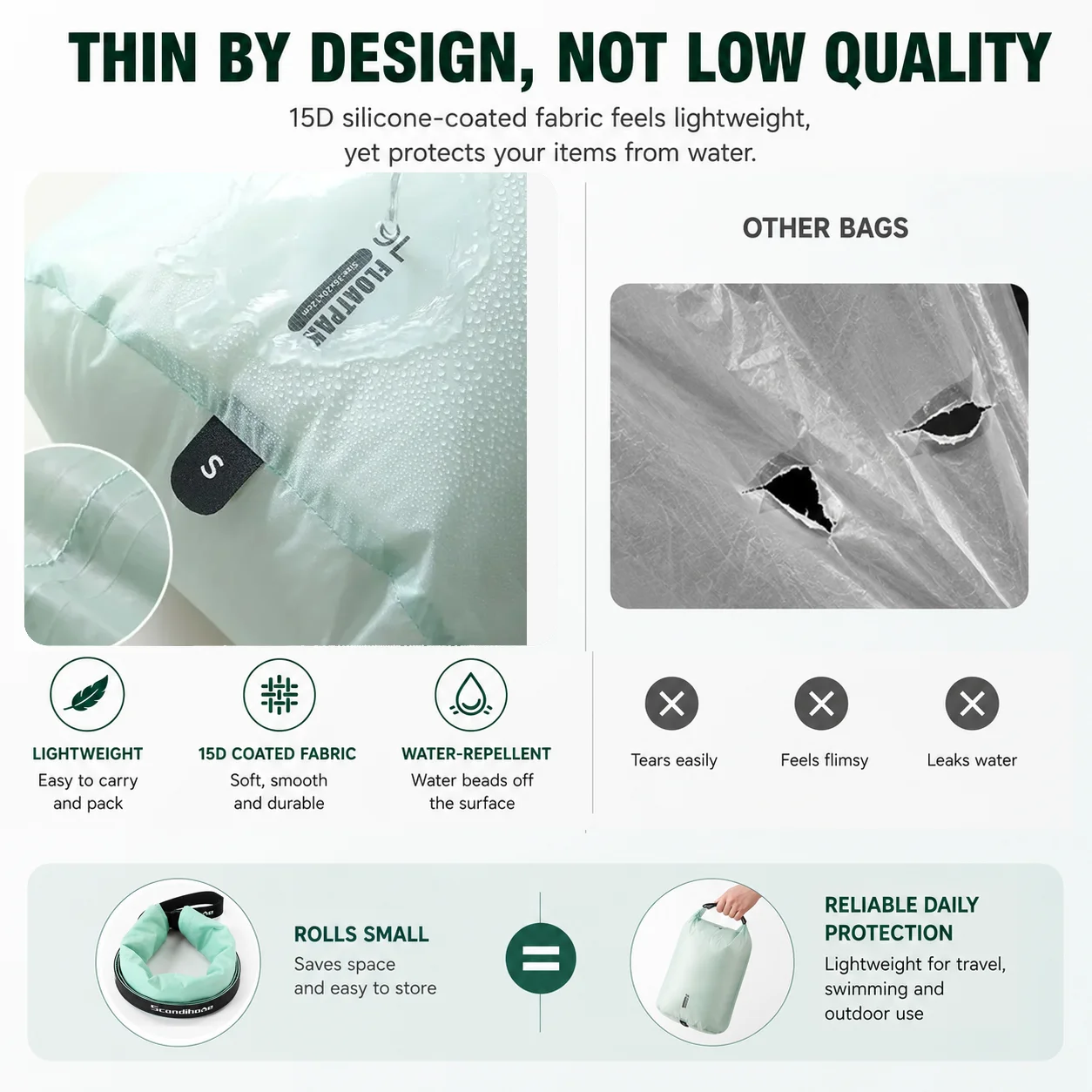 Ultralight Dry Bag Pouch for Clothes in Nylon, S, M or L 4 Ultralight Dry Bag Pouch for Clothes in Nylon, S, M or L - view 4