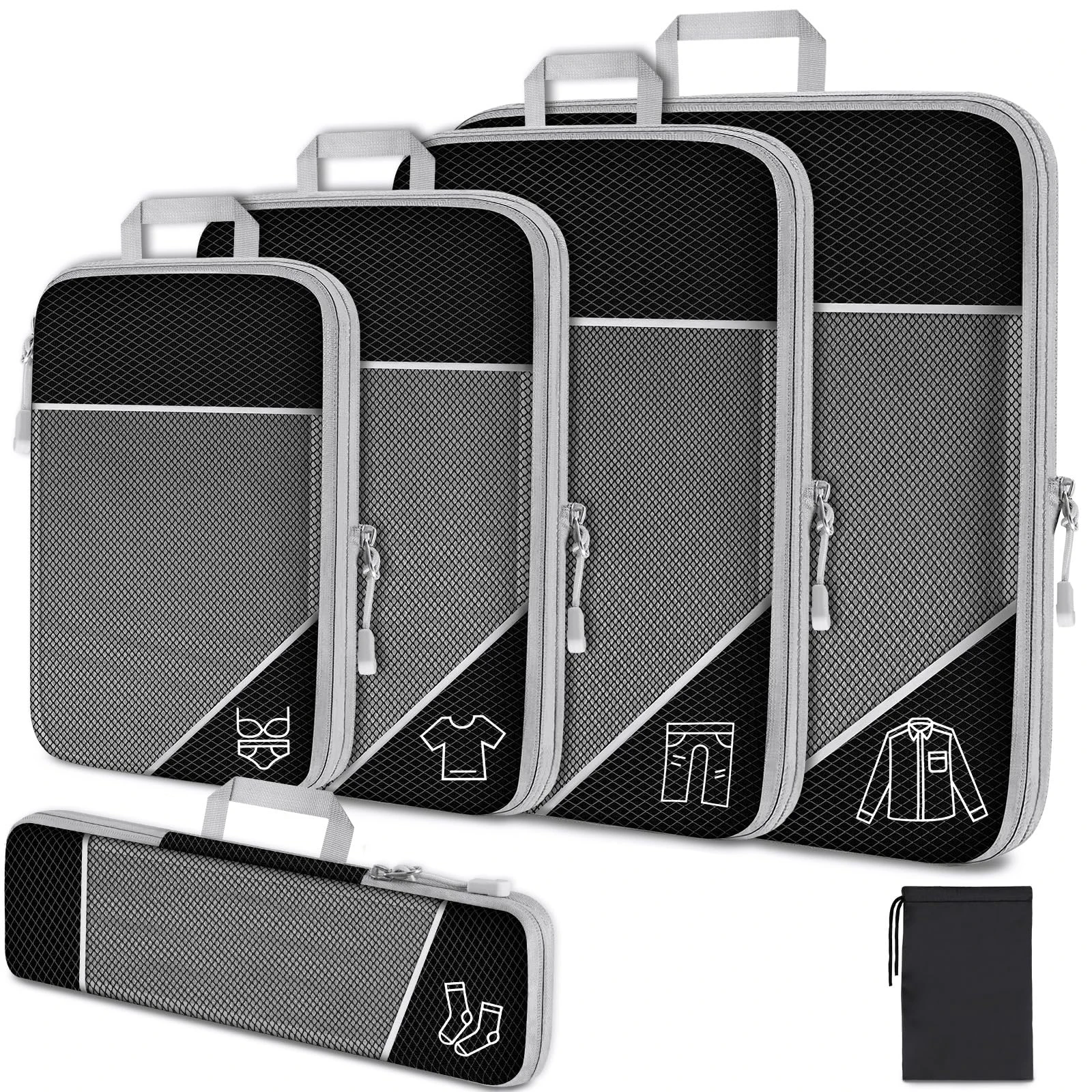Honeycomb Fabric Packing Cubes, 3 or 6 Piece Set with Shoe Bag 8 Honeycomb Fabric Packing Cubes, 3 or 6 Piece Set with Shoe Bag - view 8