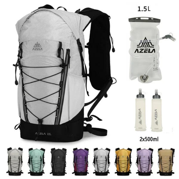 22L hydration rucksack in purple nylon with water bag hose and padded back panel