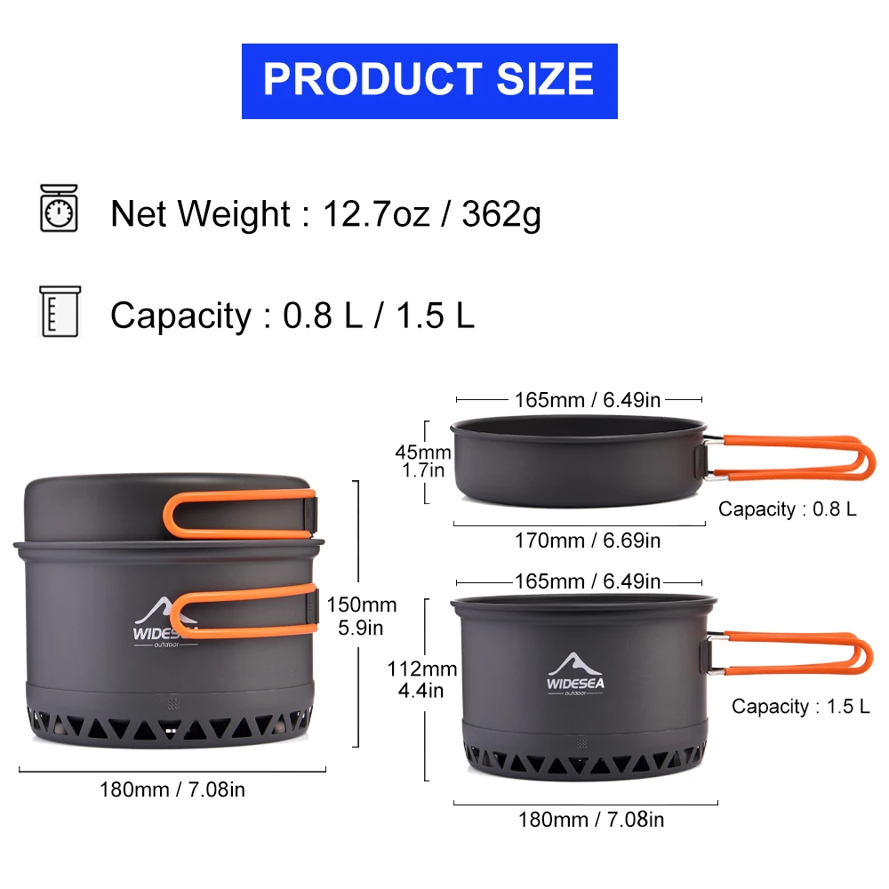 Nesting Camping Pot Set, 1.3L and 2.3L Hard Anodized Aluminum 8 Nesting Camping Pot Set, 1.3L and 2.3L Hard Anodized Aluminum - view 8