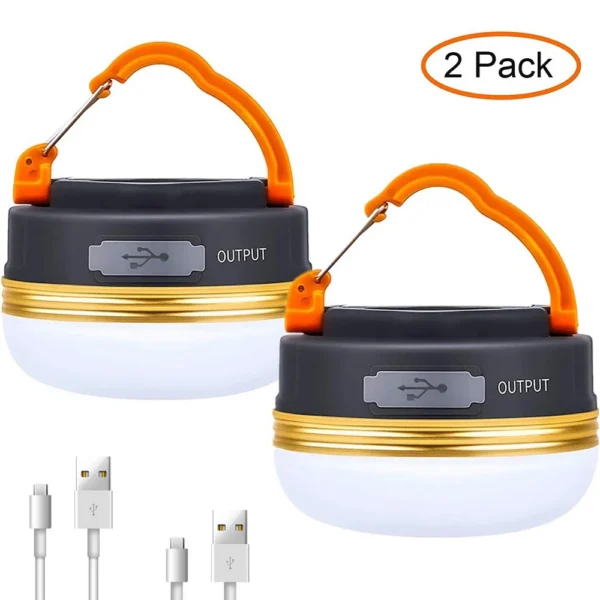 High power camping lantern with 10W LED hanging from a tent awning at a campsite