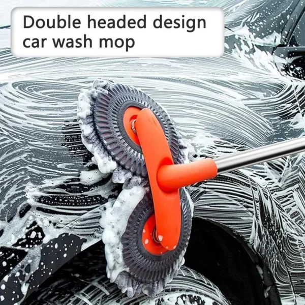 Double head wash mop with two chenille heads washing the roof of a van